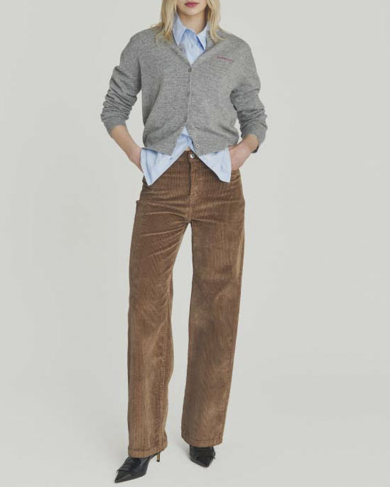 Pantaloni color noce Roy Roger's in velluto a righe di misto cotone dalla linea a palazzo