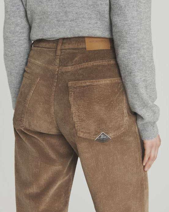 Pantaloni color noce Roy Roger's in velluto a righe di misto cotone dalla linea a palazzo image