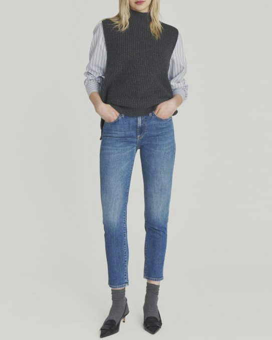 Jeans cropped slim Roy Roger's blu super stone washed in cotone stretch