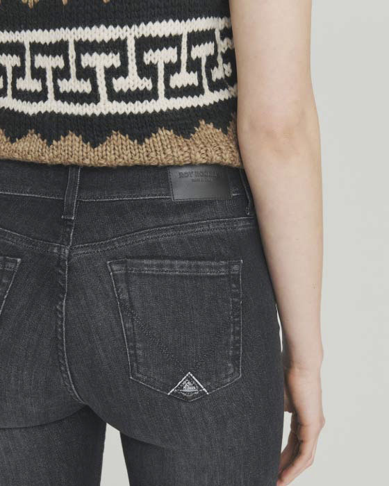 Jeans bootcut Roy Roger's nero delavè in cotone stretch a vita media image