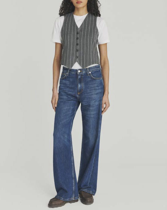 Jeans super wide blu lavaggio scuro Roy Roger's in cotone e lyocell a vita media