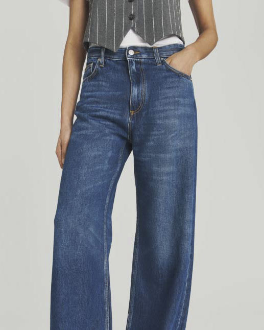 Jeans super wide blu lavaggio scuro Roy Roger's in cotone e lyocell a vita media image