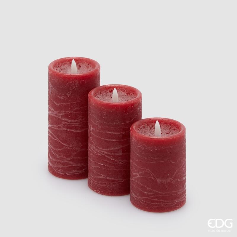 Candela Led Moccolo Rossa Soffio Set 3 pz. d.7,5x10 + 7,5x12,5 + 7,5x15 Edg