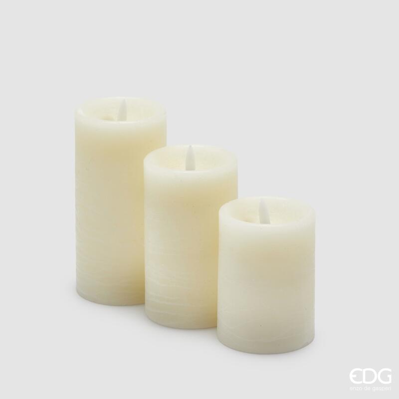 Candela Led Moccolo Crema Soffio Set 3 pz. d.7,5x10 + 7,5x12,5 + 7,5x15 Edg