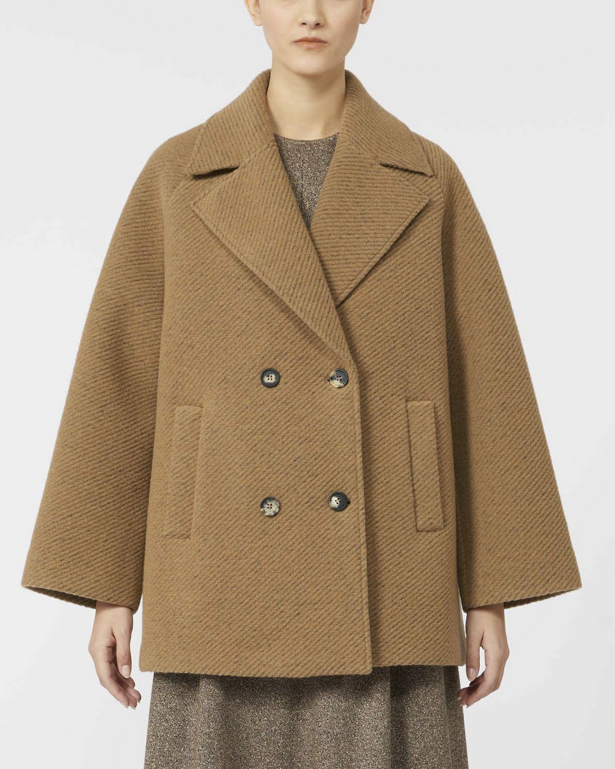 Caban color cammello doppiopetto MM Max Mara in jersey armaturato di mista lana