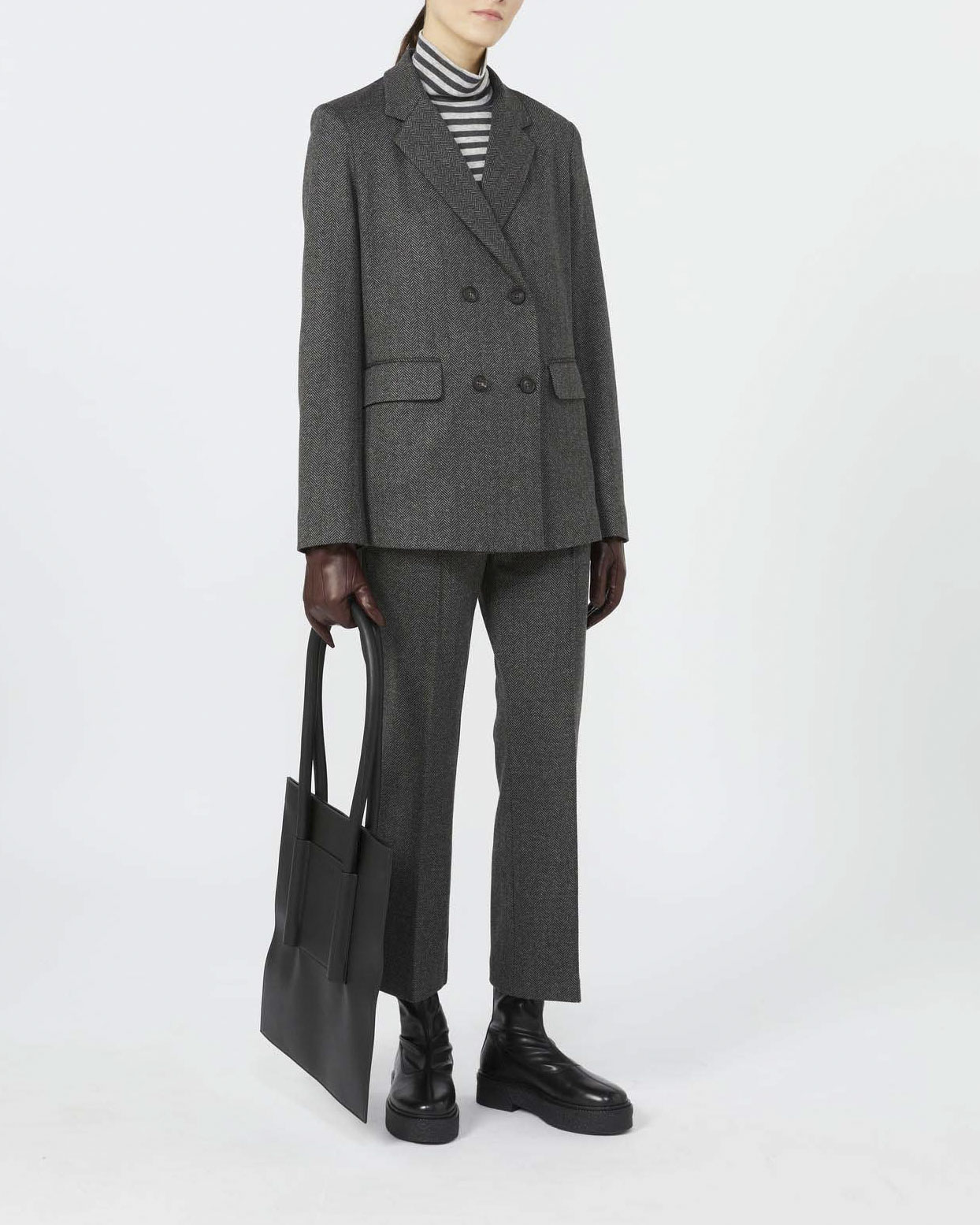 Pantaloni antracite sale e pepe MM Max Mara in resca di misto viscosa dalla linea dritta