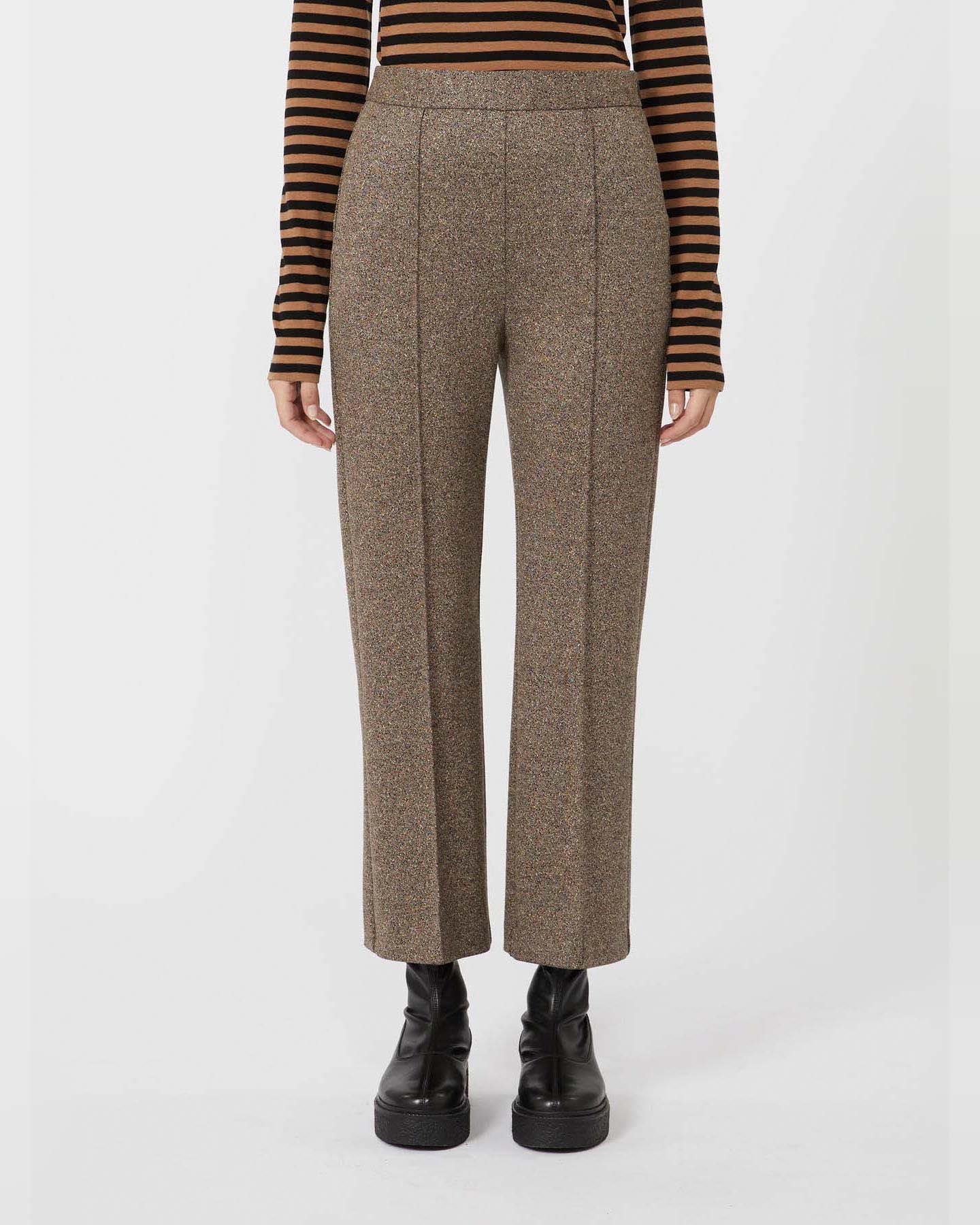 Pantaloni marroni sale e pepe MM Max Mara in resca di misto viscosa dalla linea dritta image