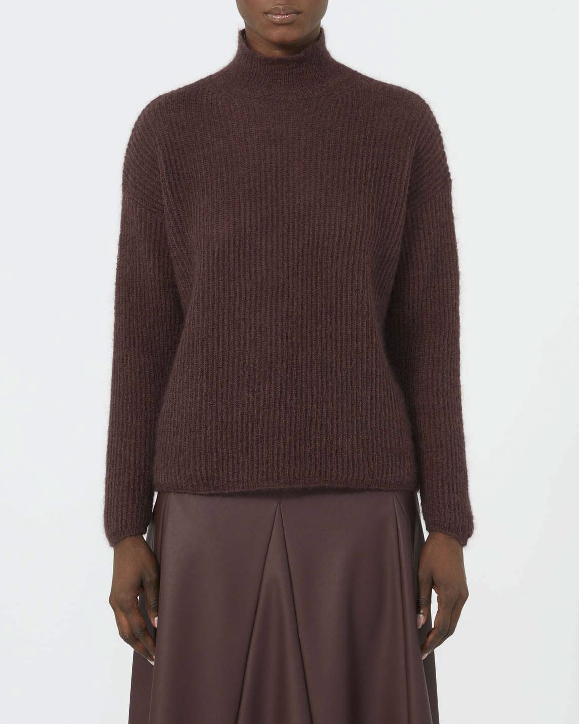 Maglia a collo alto bordeaux MM Max Mara in misto mohair a coste