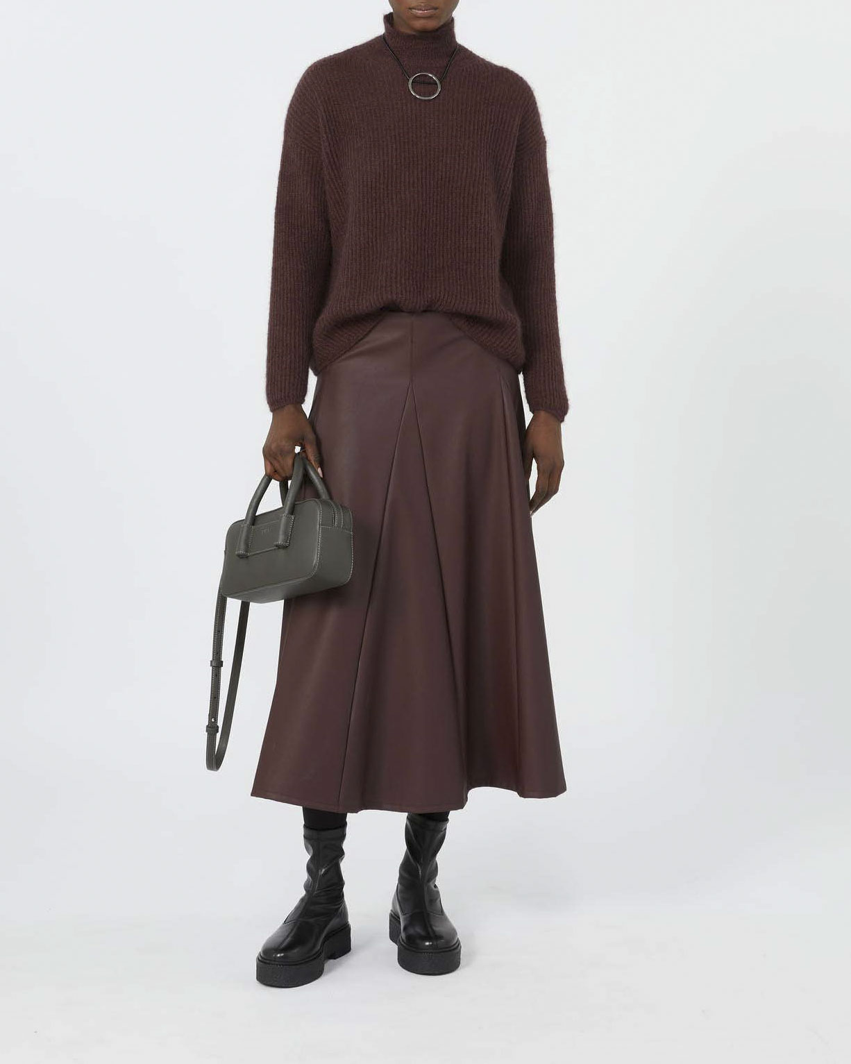 Gonna midi bordeaux MM Max Mara in similpelle a ruota