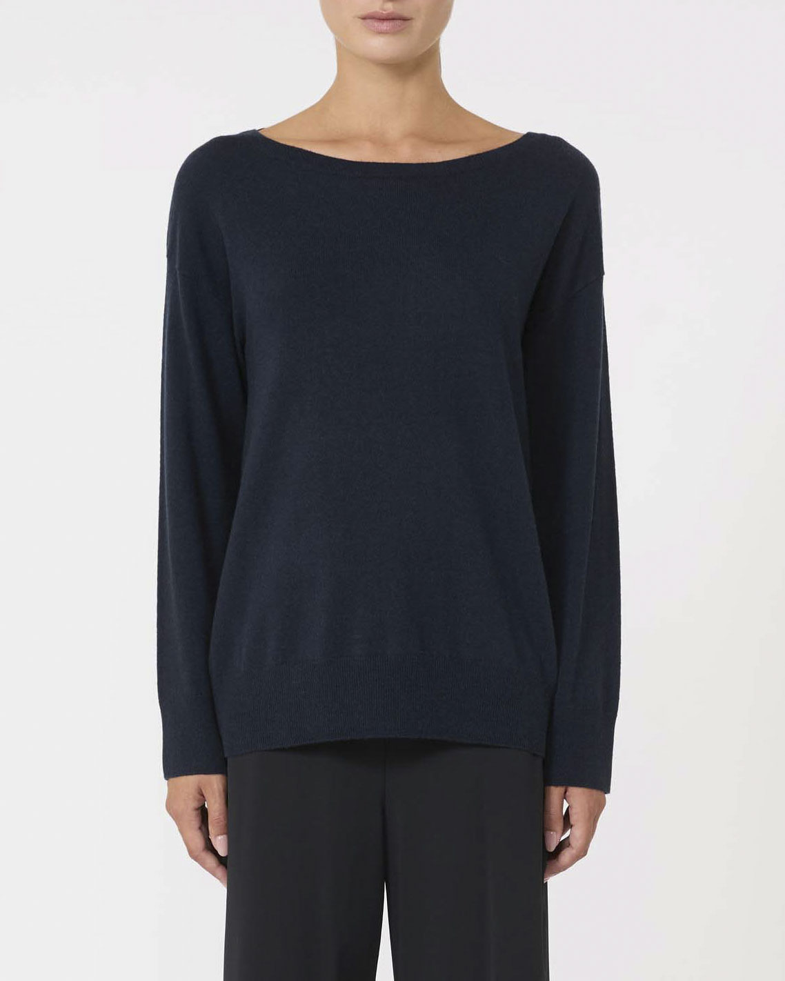 Maglia blu MM Max Mara in lana e cashmere con scollo ampio tondo image