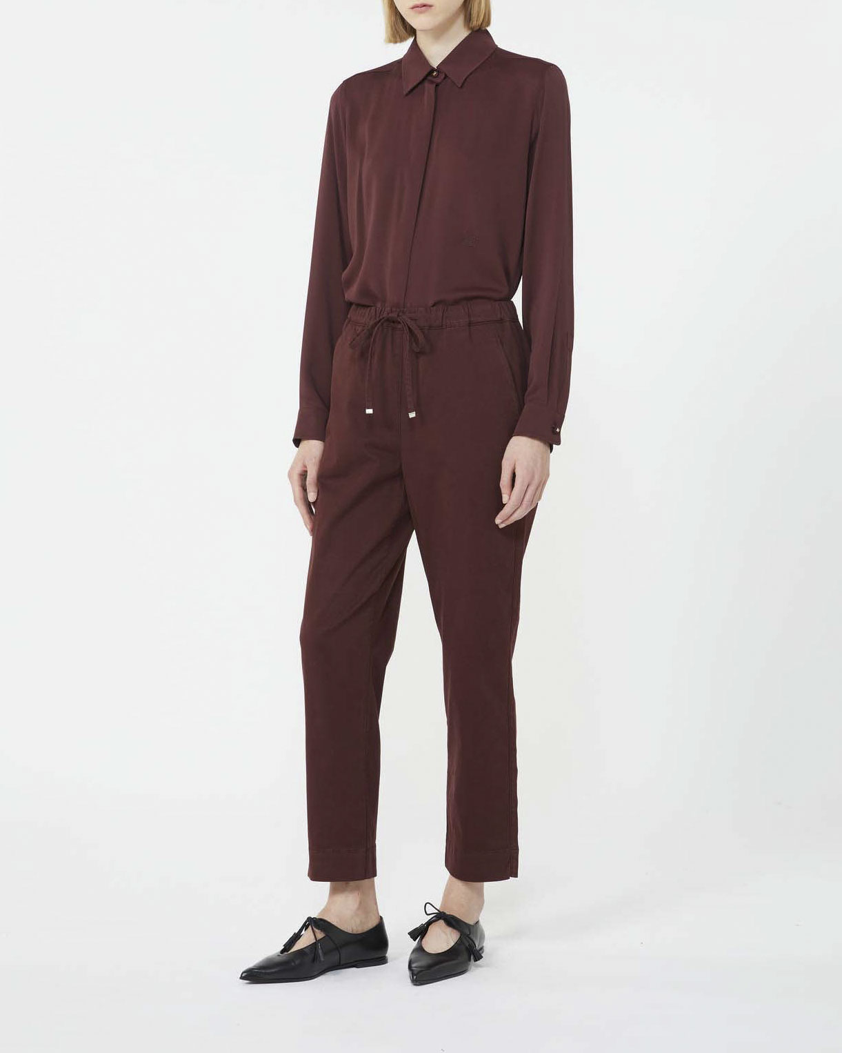 Jogger bordeaux MM Max Mara in misto cotone mano pesca con coulisse in vita