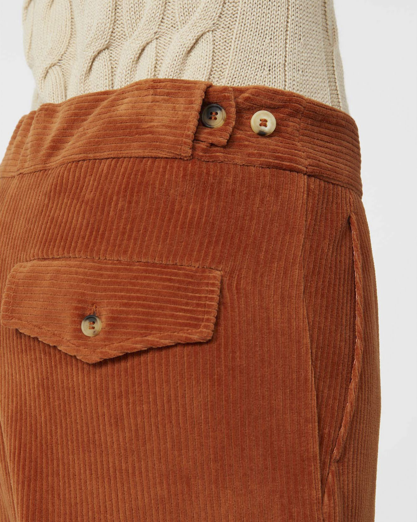Pantaloni carrot fit color zucca MM Max Mara in velluto a righe di misto cotone image