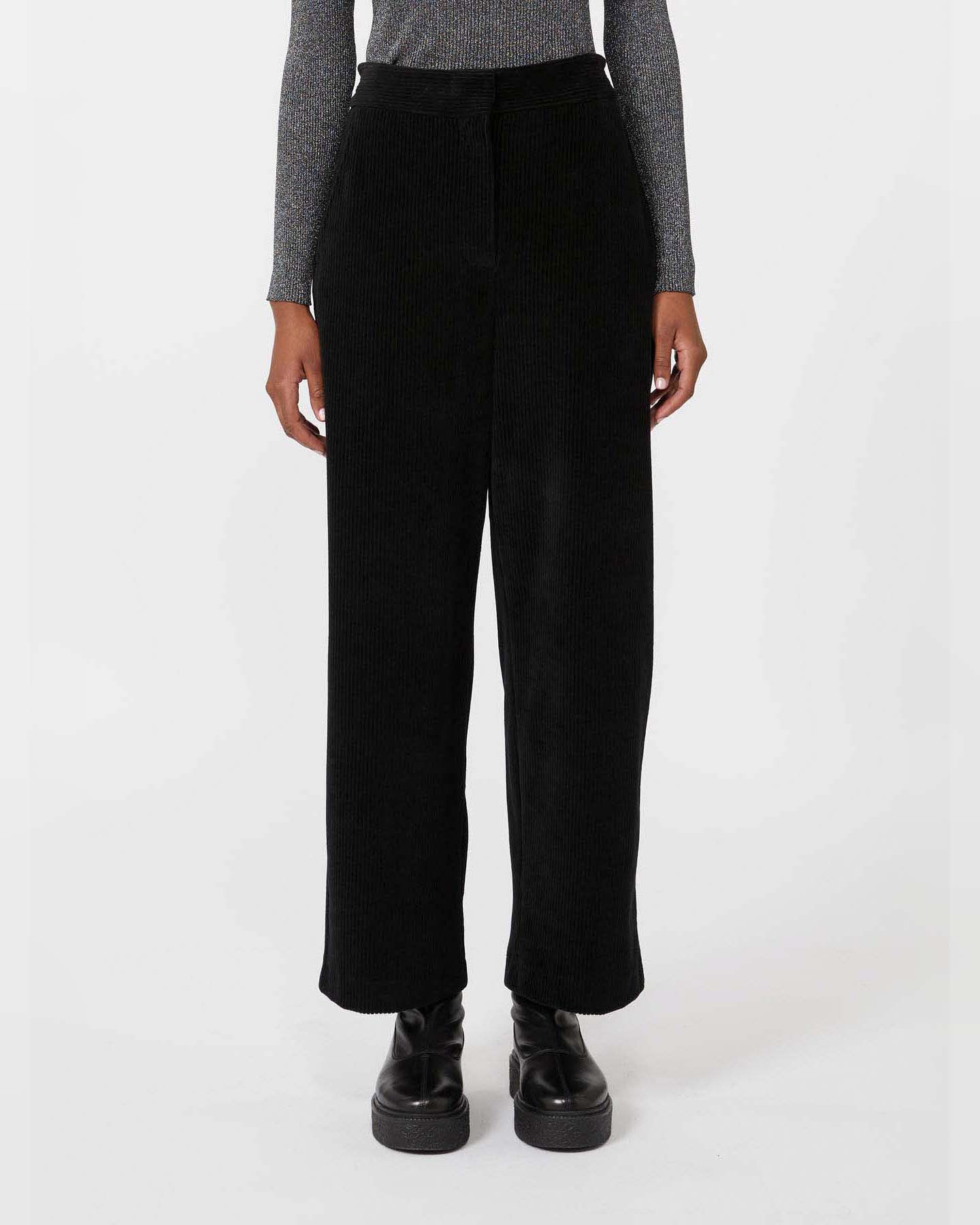 Pantaloni carrot fit neri MM Max Mara in velluto a righe di misto cotone