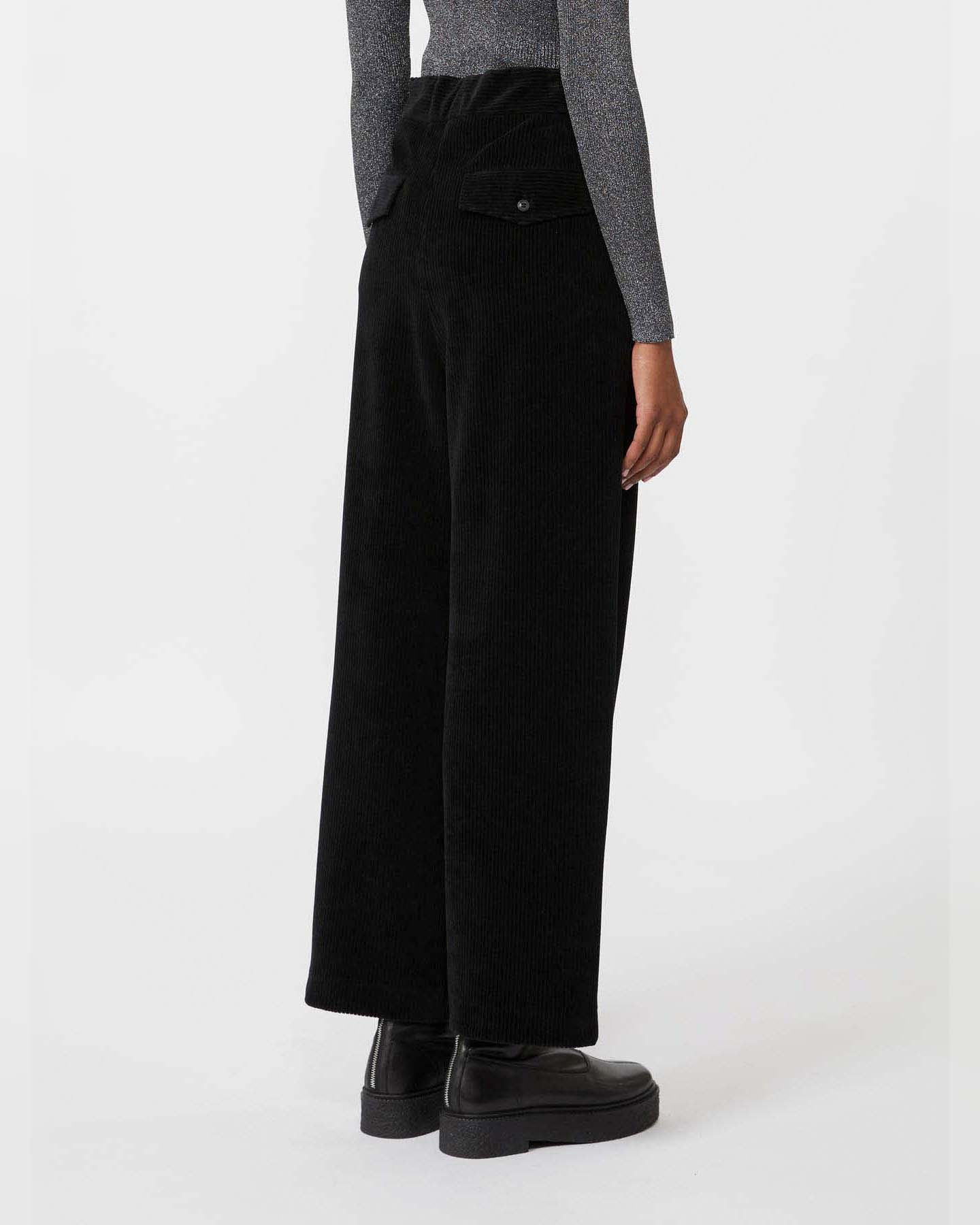 Pantaloni carrot fit neri MM Max Mara in velluto a righe di misto cotone image