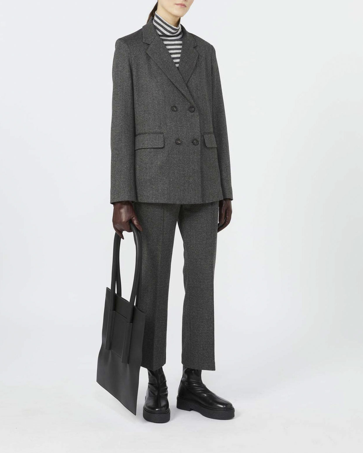 T-shirt manica lunga MM Max Mara con collo alto in misto lana a righe color perla e grigie image