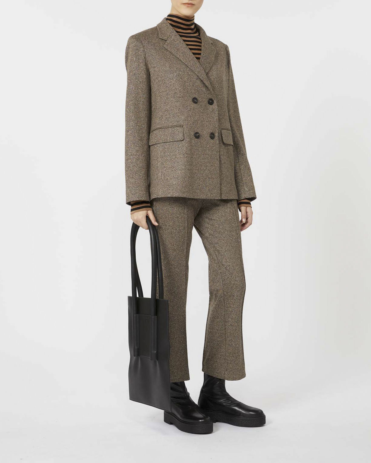 T-shirt manica lunga MM Max Mara con collo alto in misto lana a righe color cammello e nere image