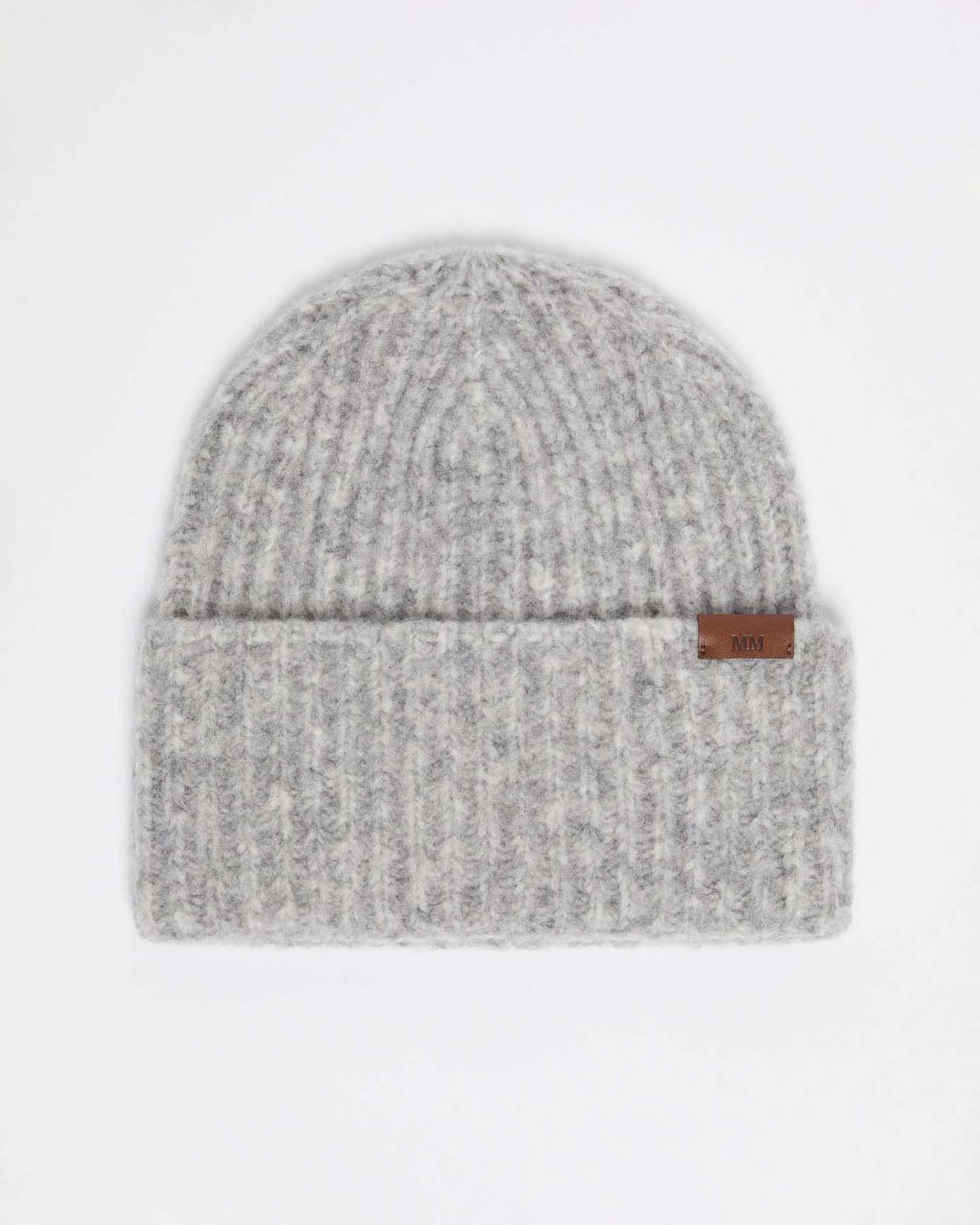 Berretto grigio in misto lana MM Max Mara con flag logo in similpelle