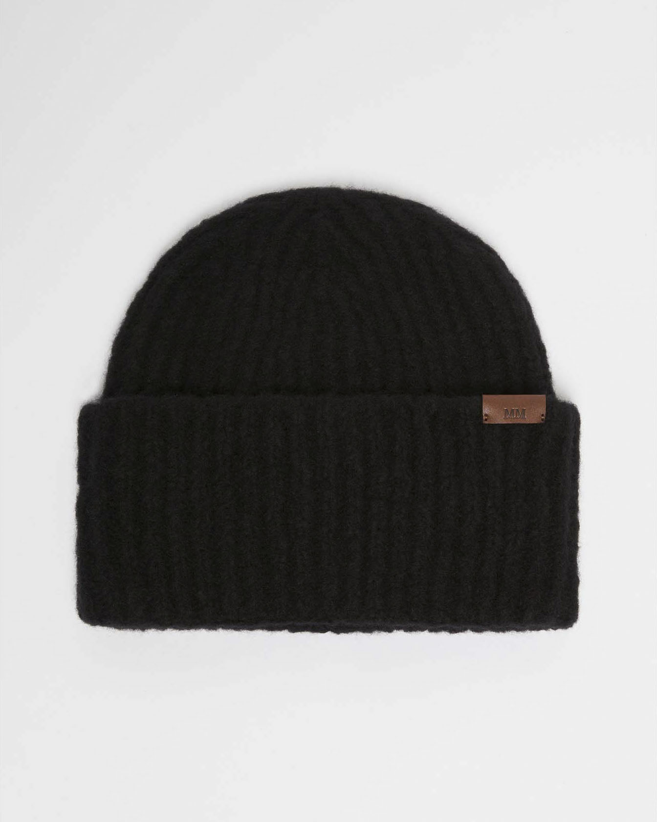 Berretto nero in misto lana MM Max Mara con flag logo in similpelle