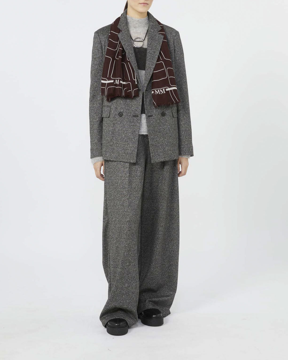 Giacca over MM Max Mara doppiopetto in resca di misto viscosa a microfantasia nera e bianca image