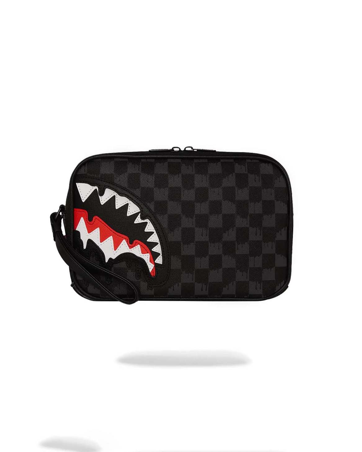 Beauty case Sprayground Dripping Sharks in similpelle con motivo a scacchi e fauci di squalo