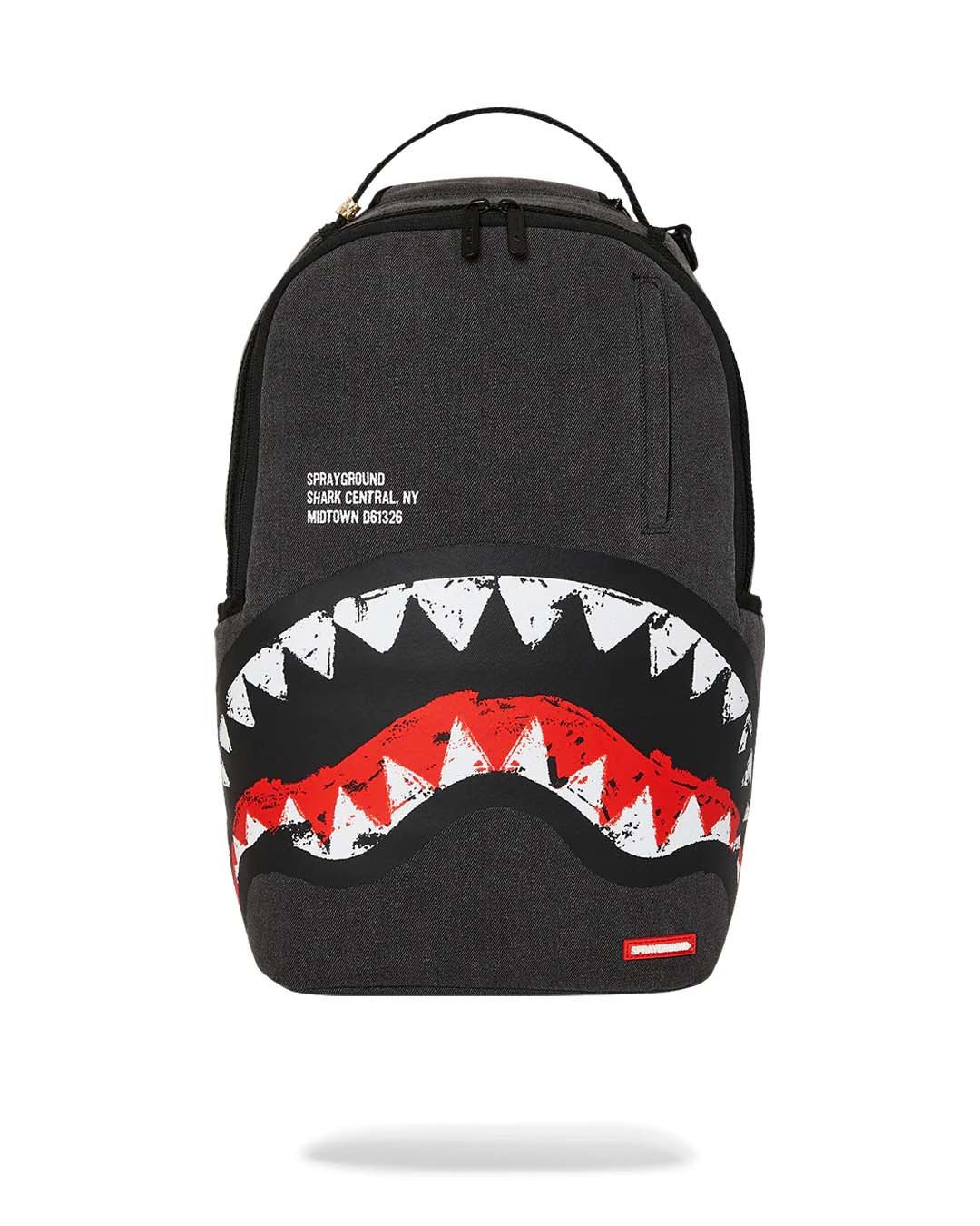 Zaino Sprayground Shark Central Painted Dlxs grigio antracite in tessuto diagonale di cotone con fauci di squalo ricamate