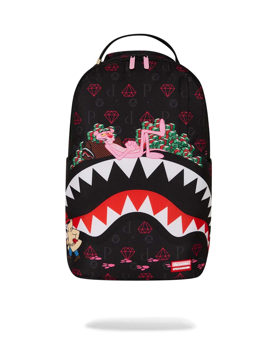 Zaino Sprayground Pink Panter Paw Prints Dlxr nero in tessuto impermeabile con grafica pantera rosa