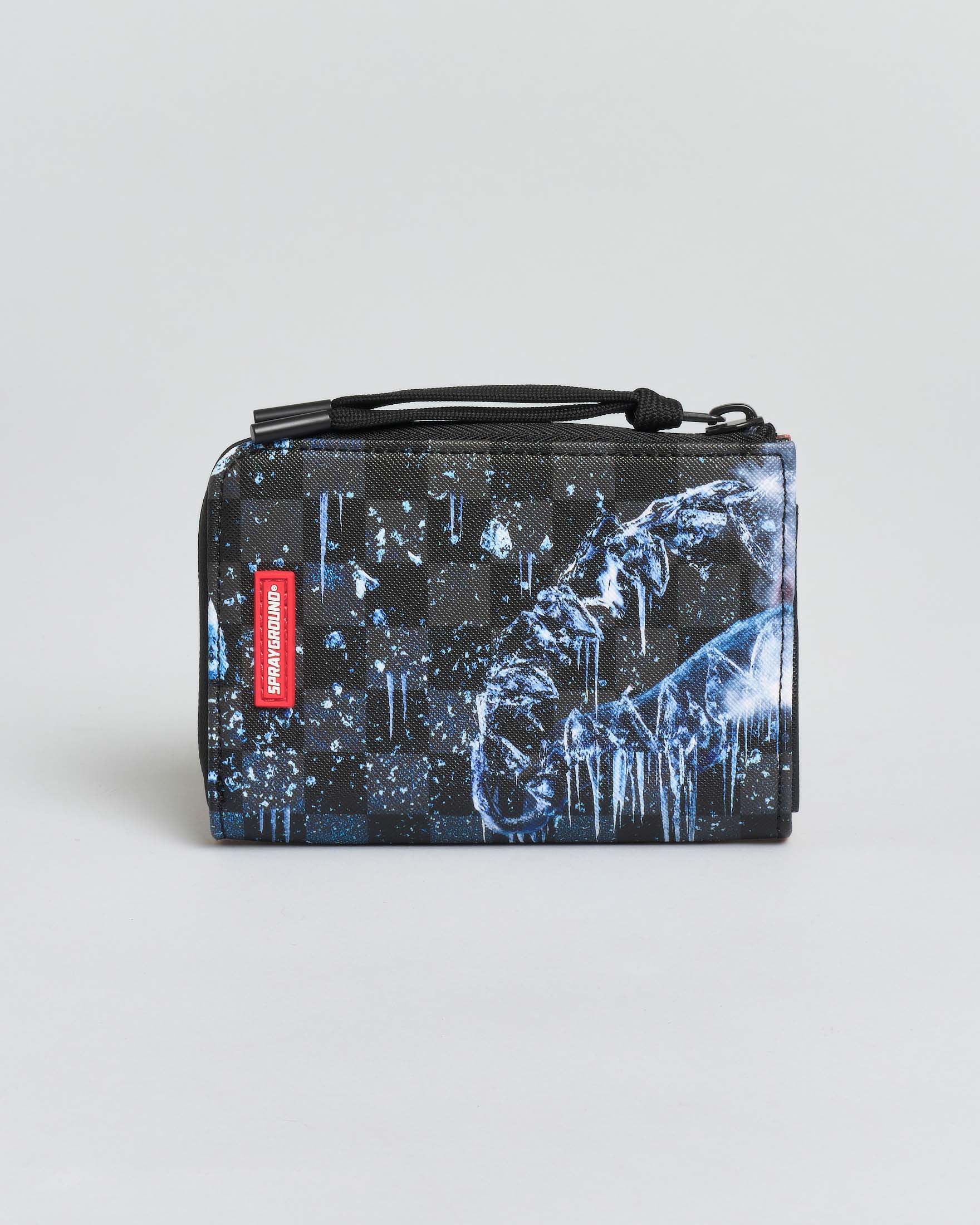 Portafoglio Sprayground checkered nero e grigio con effetto ghiaccio e fuoco
