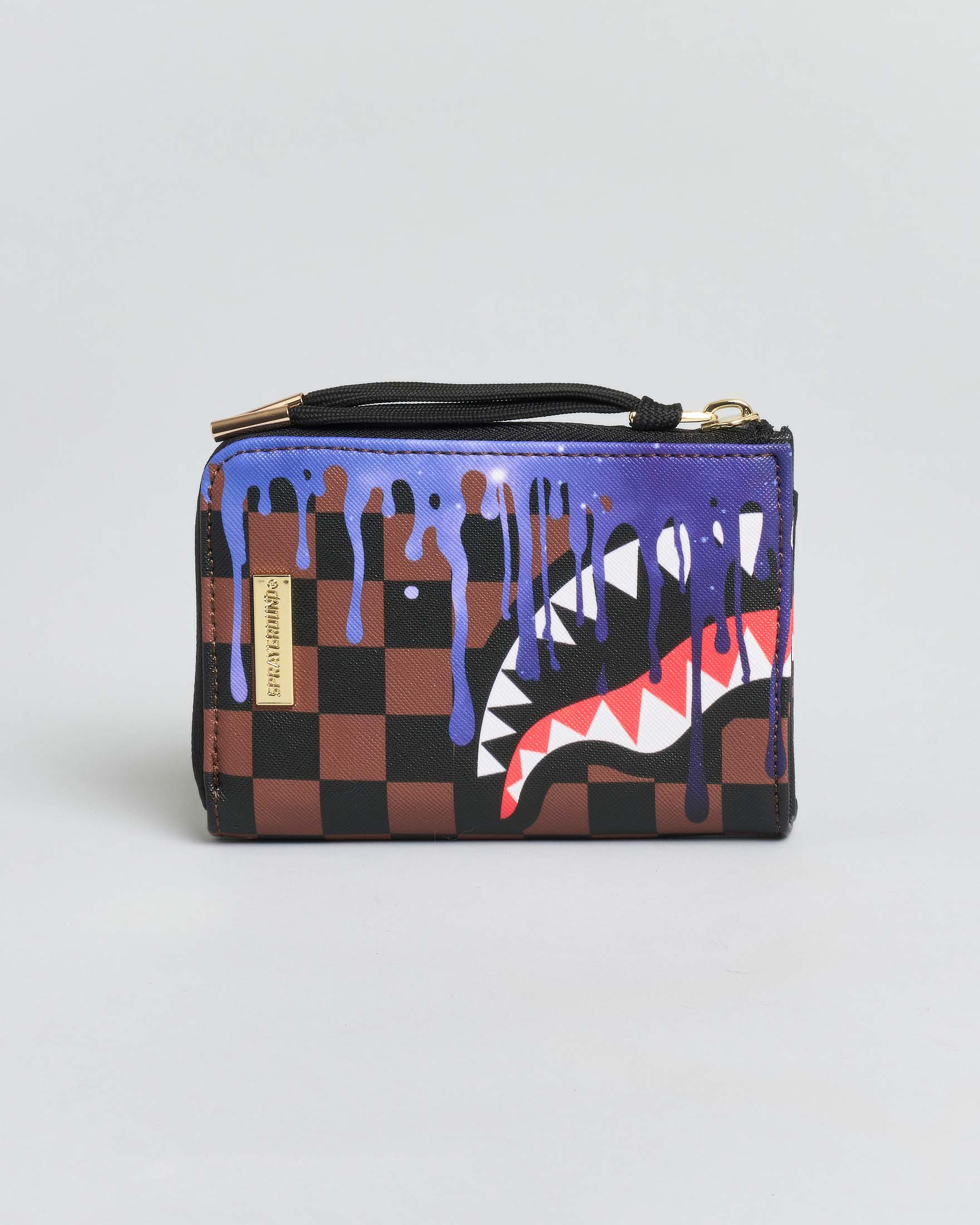 Portafoglio Sprayground checkered nero e marrone con effetto colato