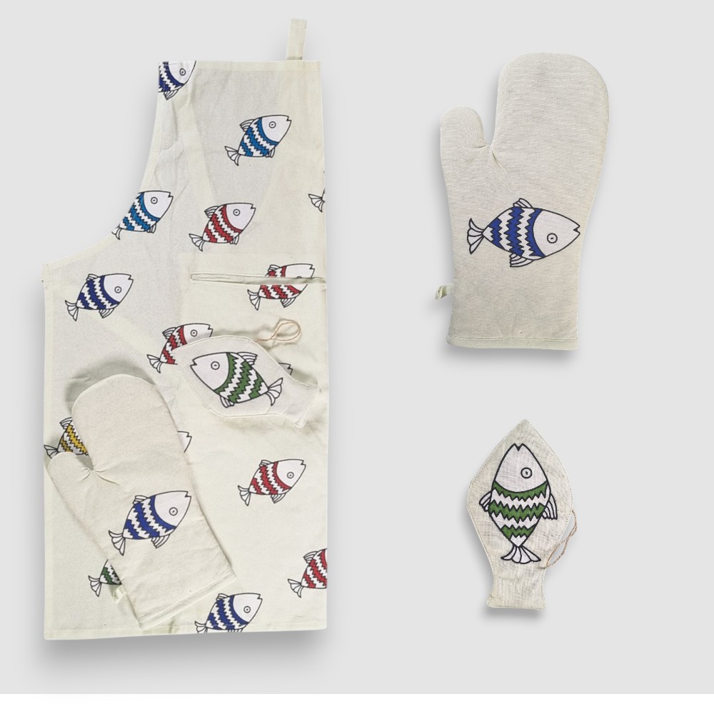 Kitchen set - apron + oven glove + 1 SID PESCI pot holder