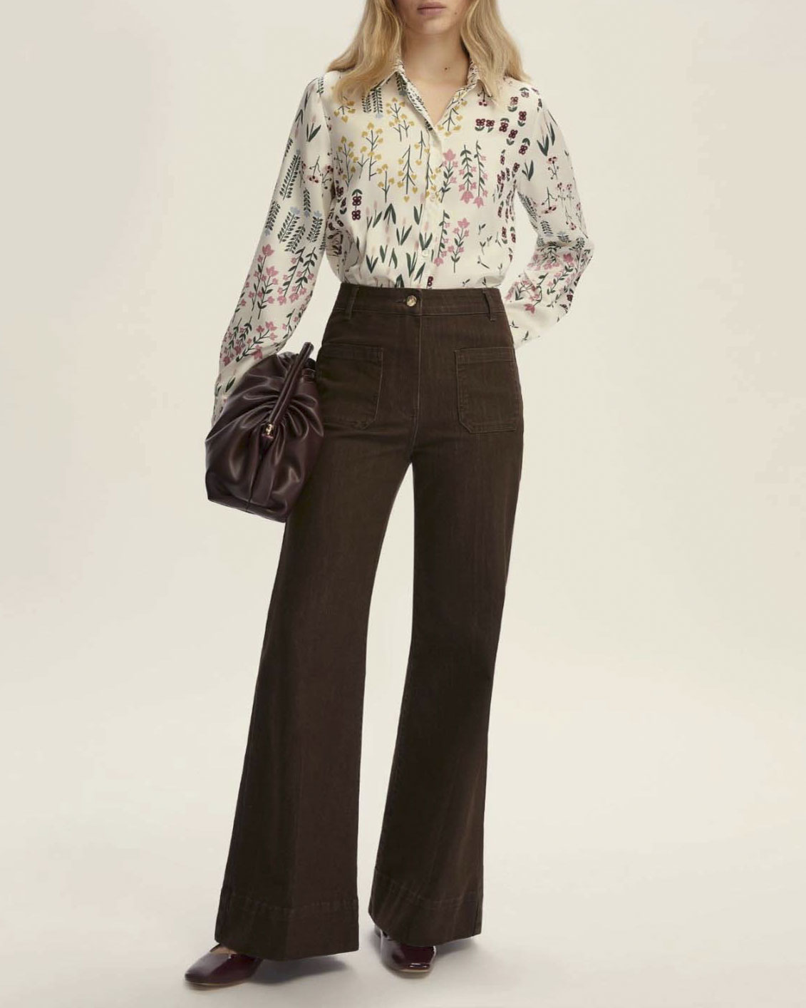 Camicia bianca Emme Marella in raso a fantasia fiori multicolore