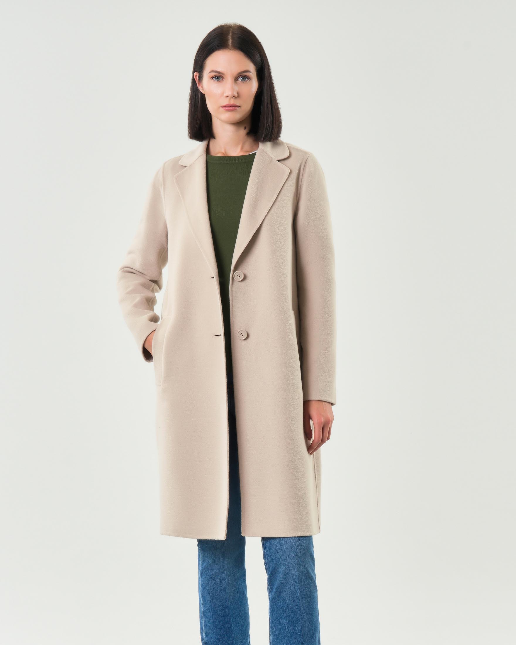 Capppotto color sabbia Emme Marella in misto viscosa double con scollo a rever