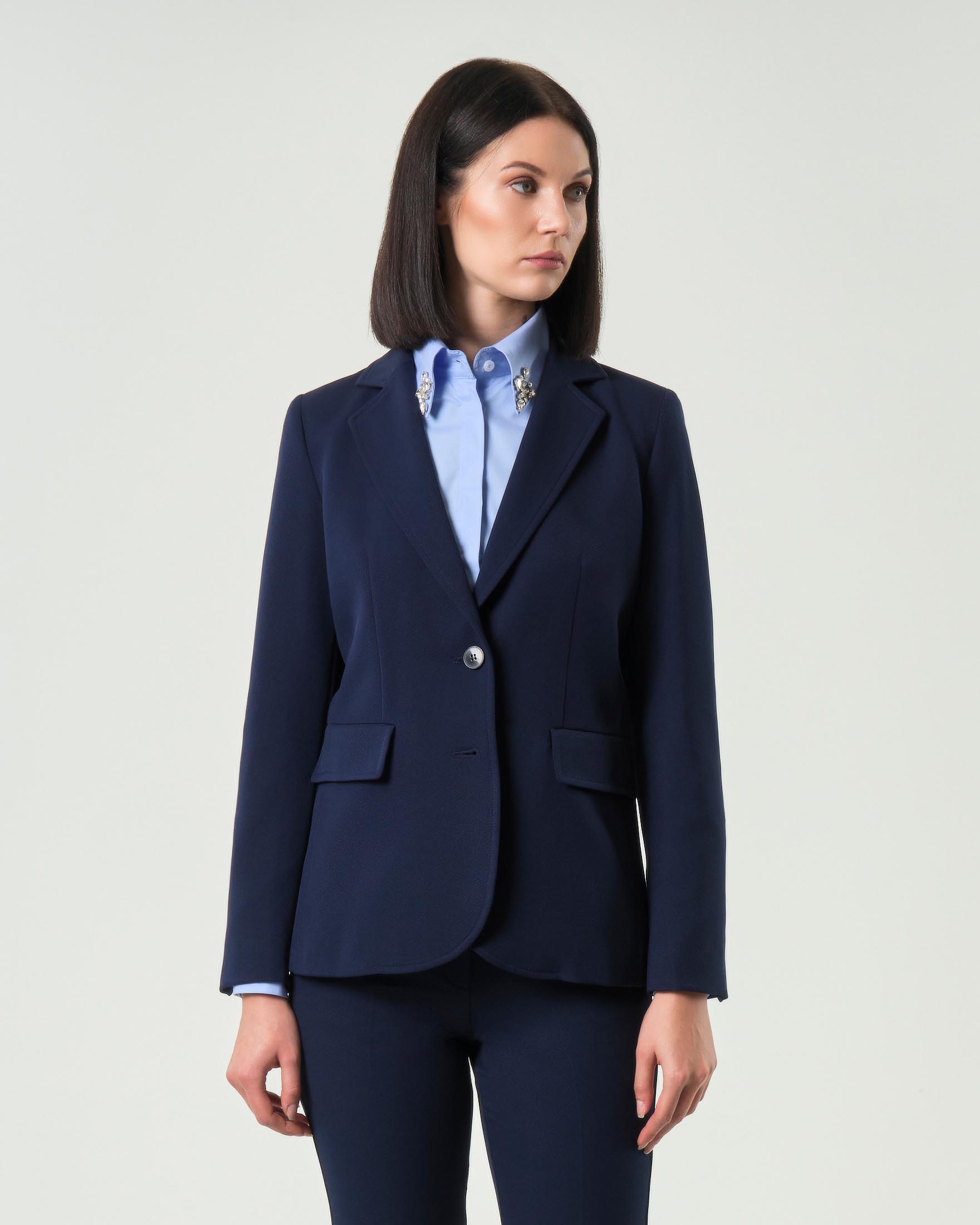 Blazer blu Emme Marella in tessuto diagonale stretch con scollo a rever