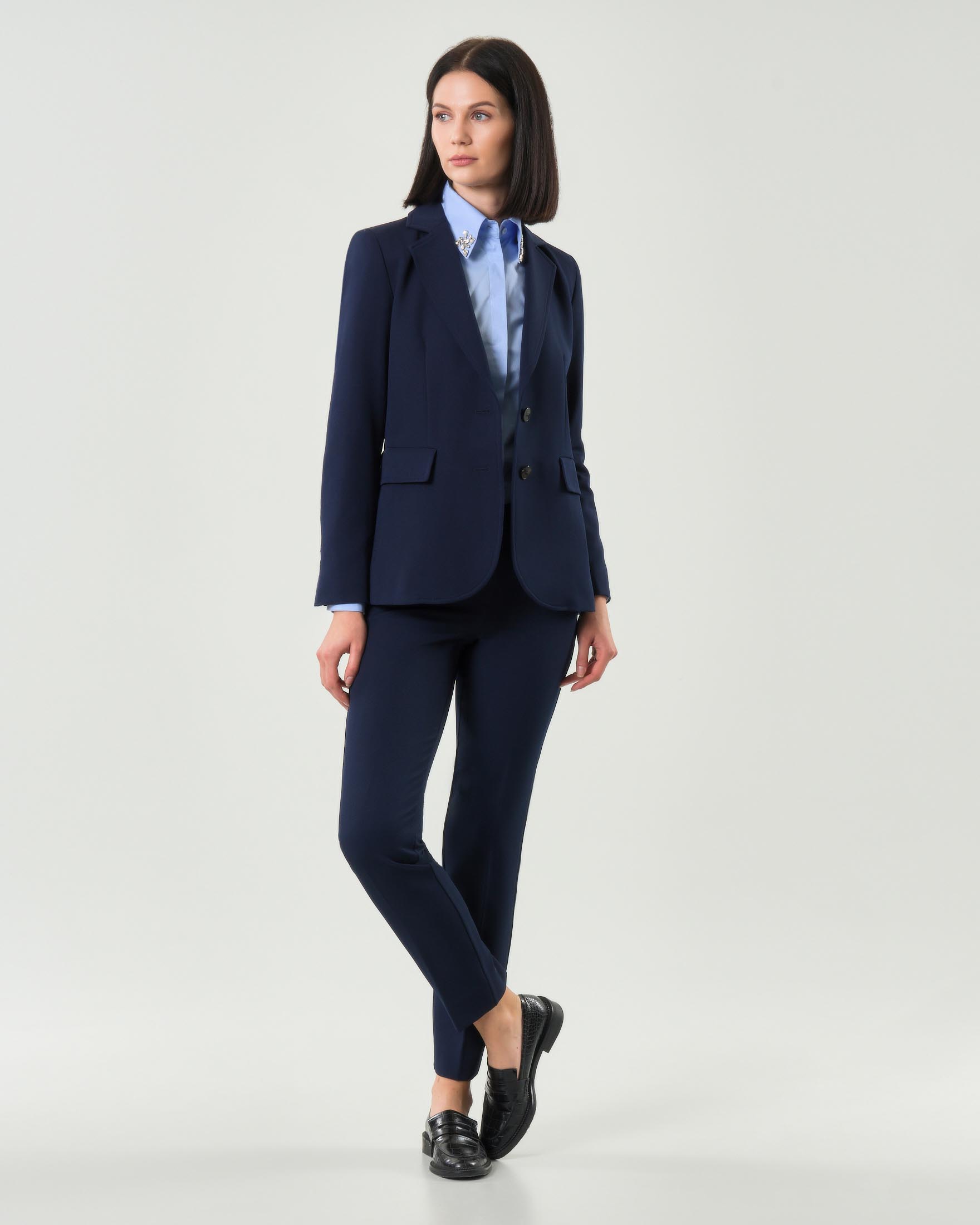 Blazer blu Emme Marella in tessuto diagonale stretch con scollo a rever image