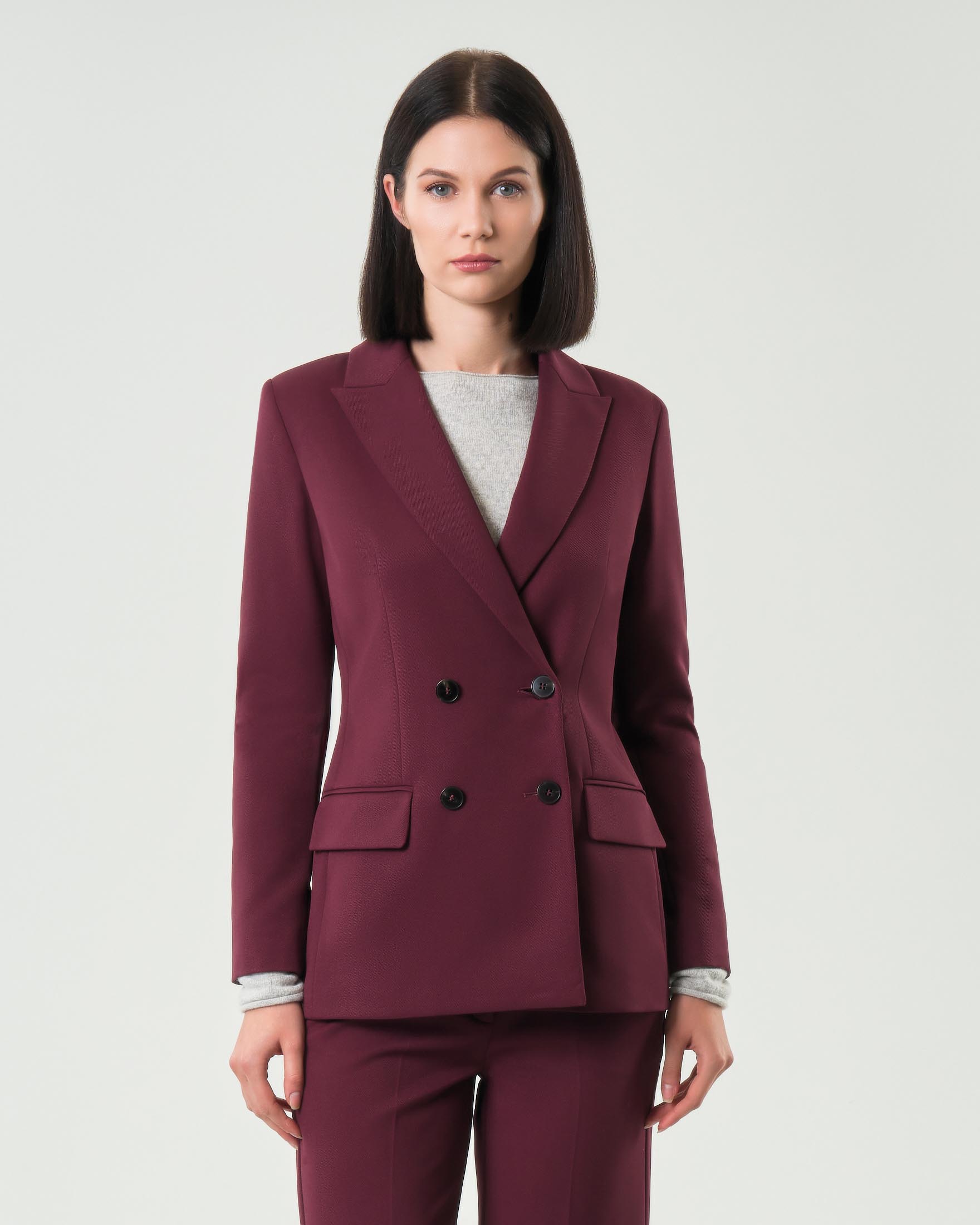 Blazer bordeaux doppiopetto Emme Marella in tessuto diagonale stretch con scollo a rever