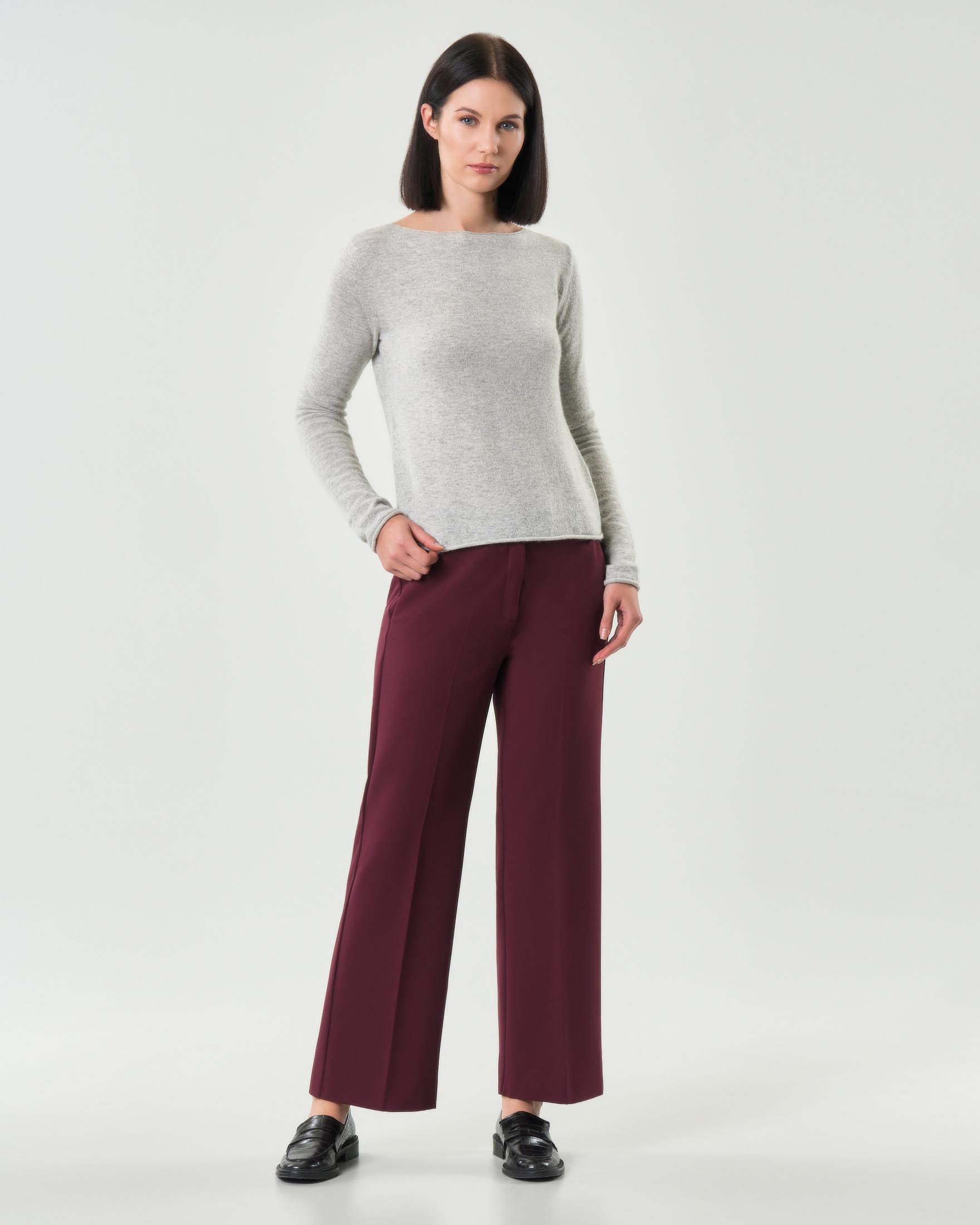 Pantaloni alla caviglia bordeaux Emme Marella in tessuto diagonale stretch dalla linea dritta