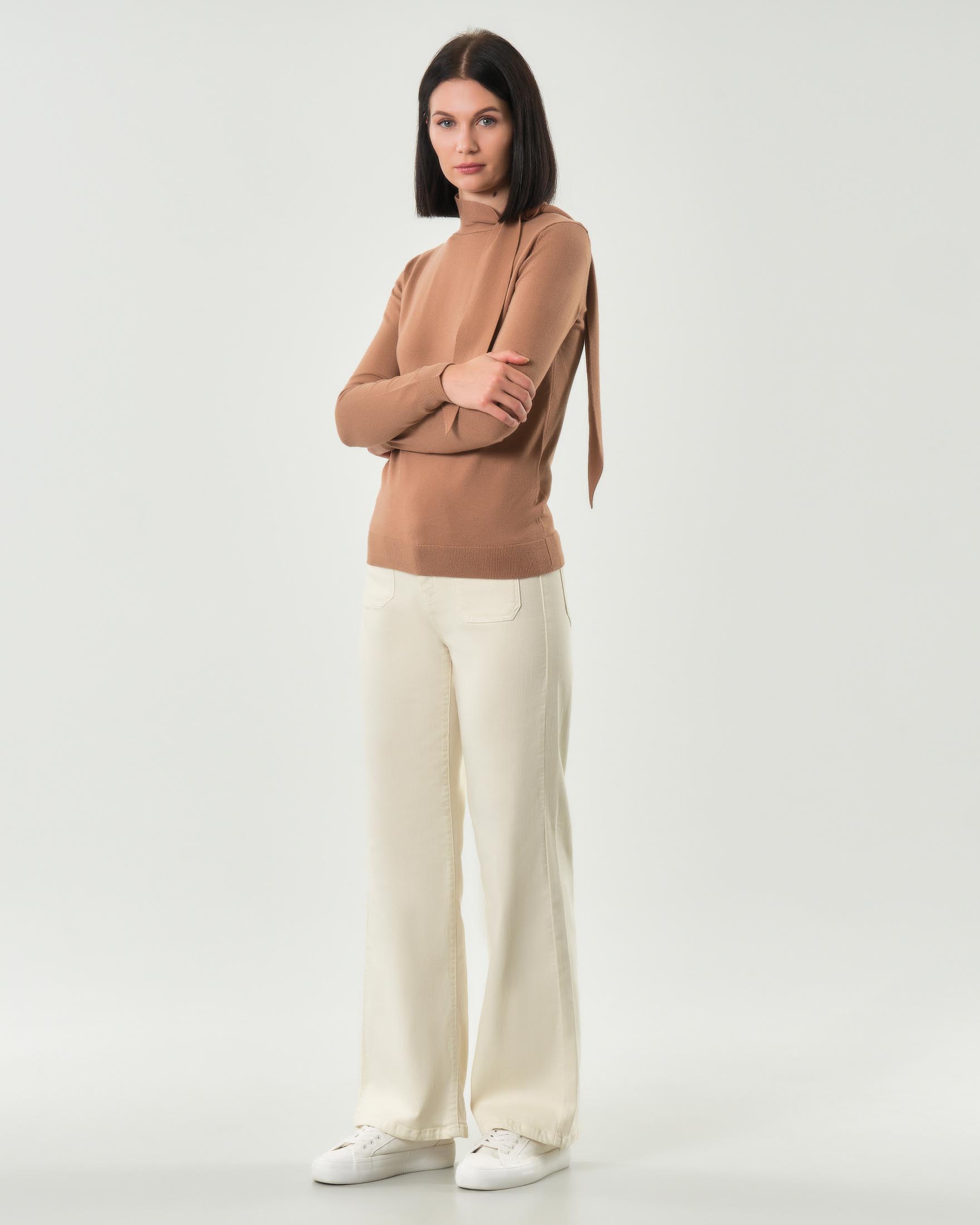 Pantaloni wide color panna Emme Marella in bull di viscosa e costone con taschini applicati