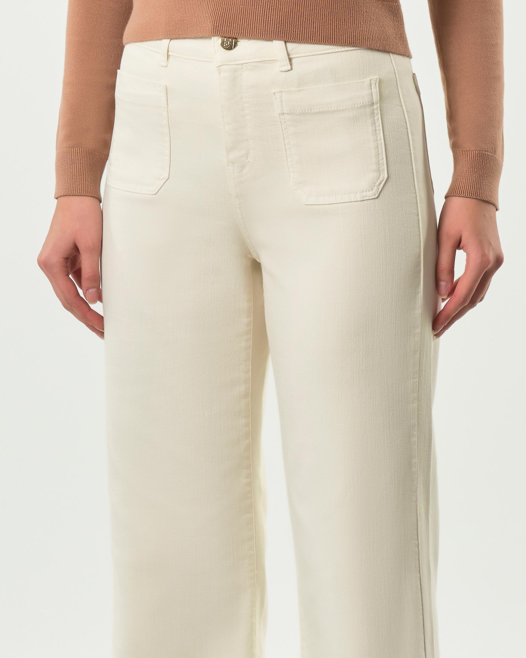 Pantaloni wide color panna Emme Marella in bull di viscosa e costone con taschini applicati image