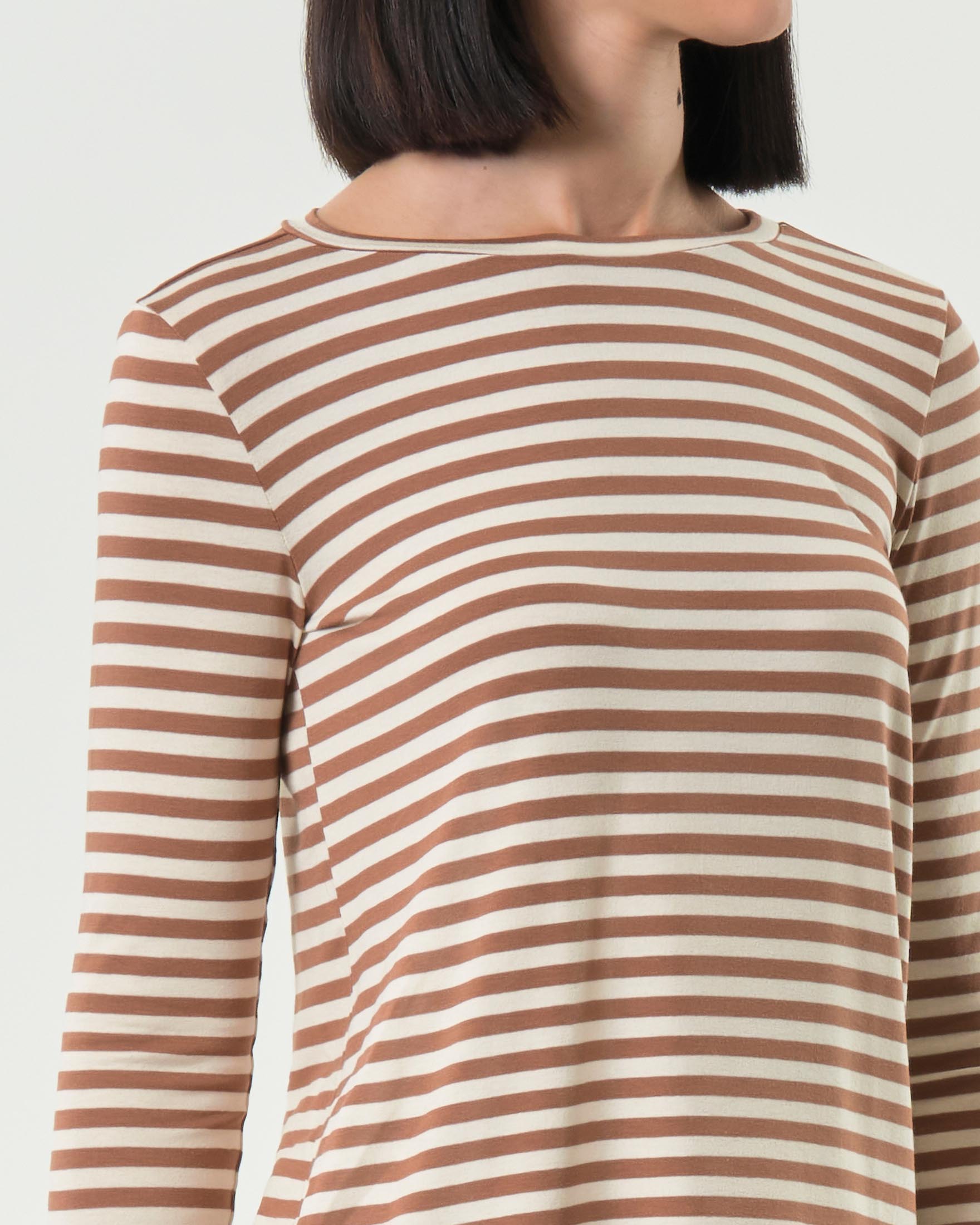 T-shirt color panna a righe cammello Emme Marella a maniche lunghe in viscosa stretch image