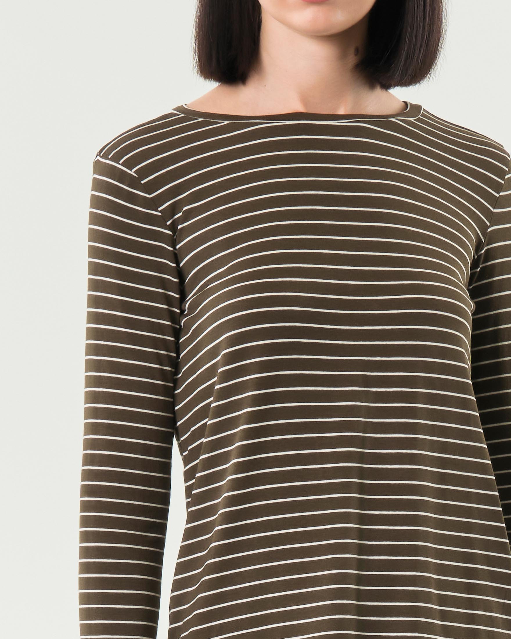 T-shirt verde militare a righe sottili bianche Emme Marella a maniche lunghe in viscosa stretch image