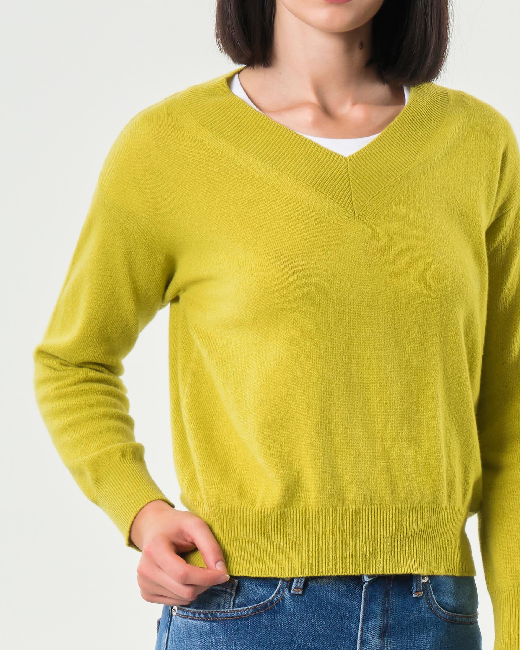 Maglia color lime cropped Emme Marella in misto lana e cashmere con scollo a V image