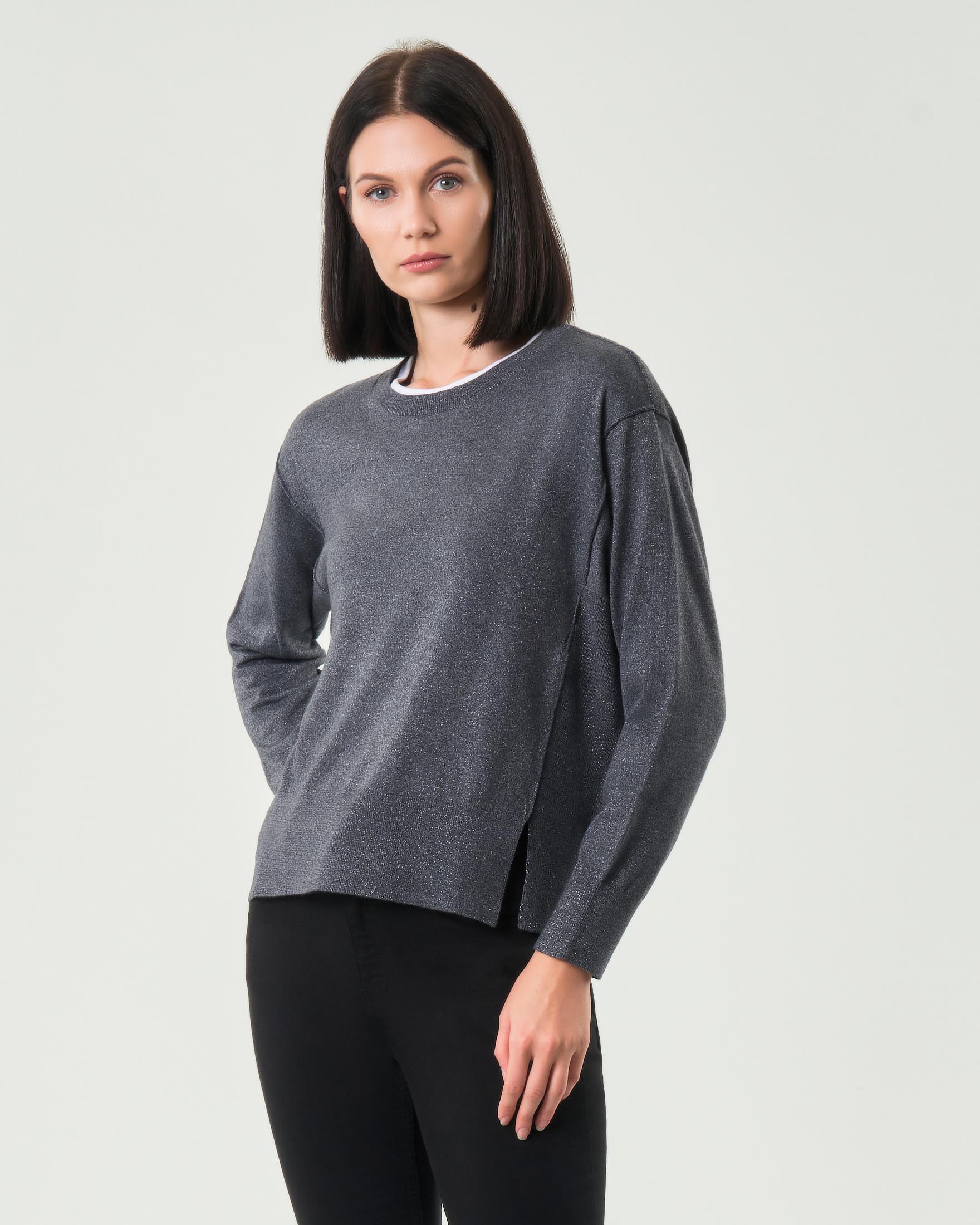 Maglia color antracite Emme Marella in misto lana con spacchi laterali e inserti in lurex