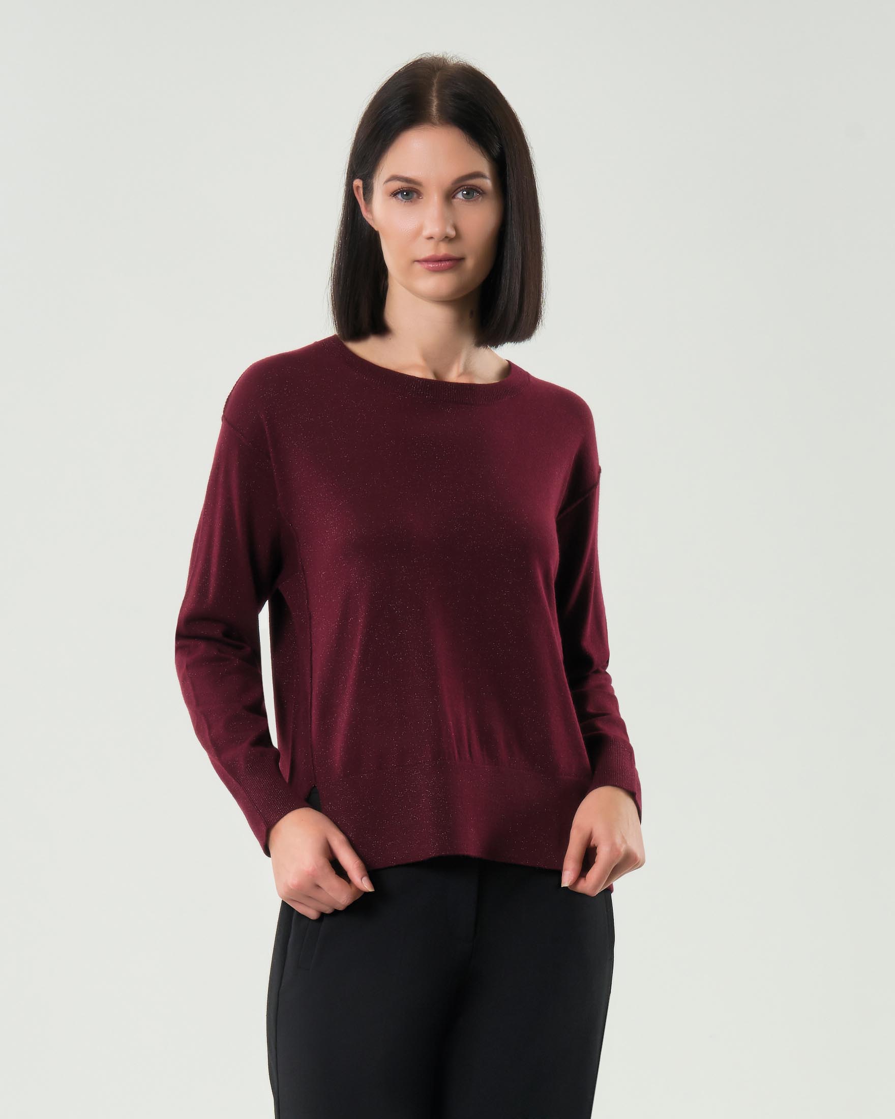Maglia bordeaux Emme Marella in misto lana con spacchi laterali e inserti in lurex