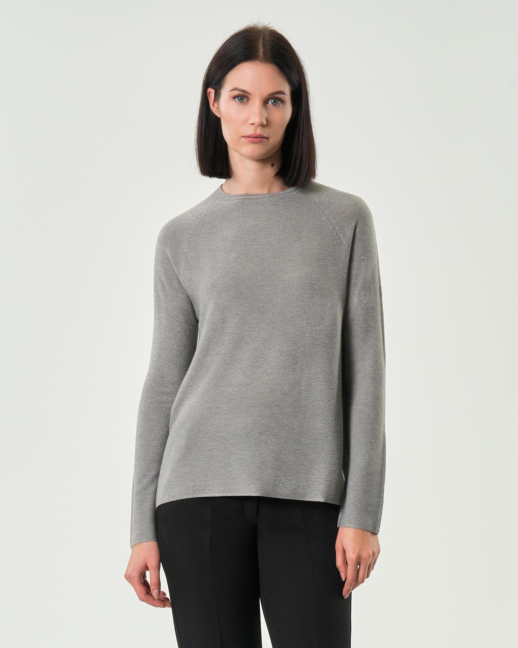 Maglia grigio chiaro Emme Marella in misto lana lavorata a punto Linz con inserti in lurex