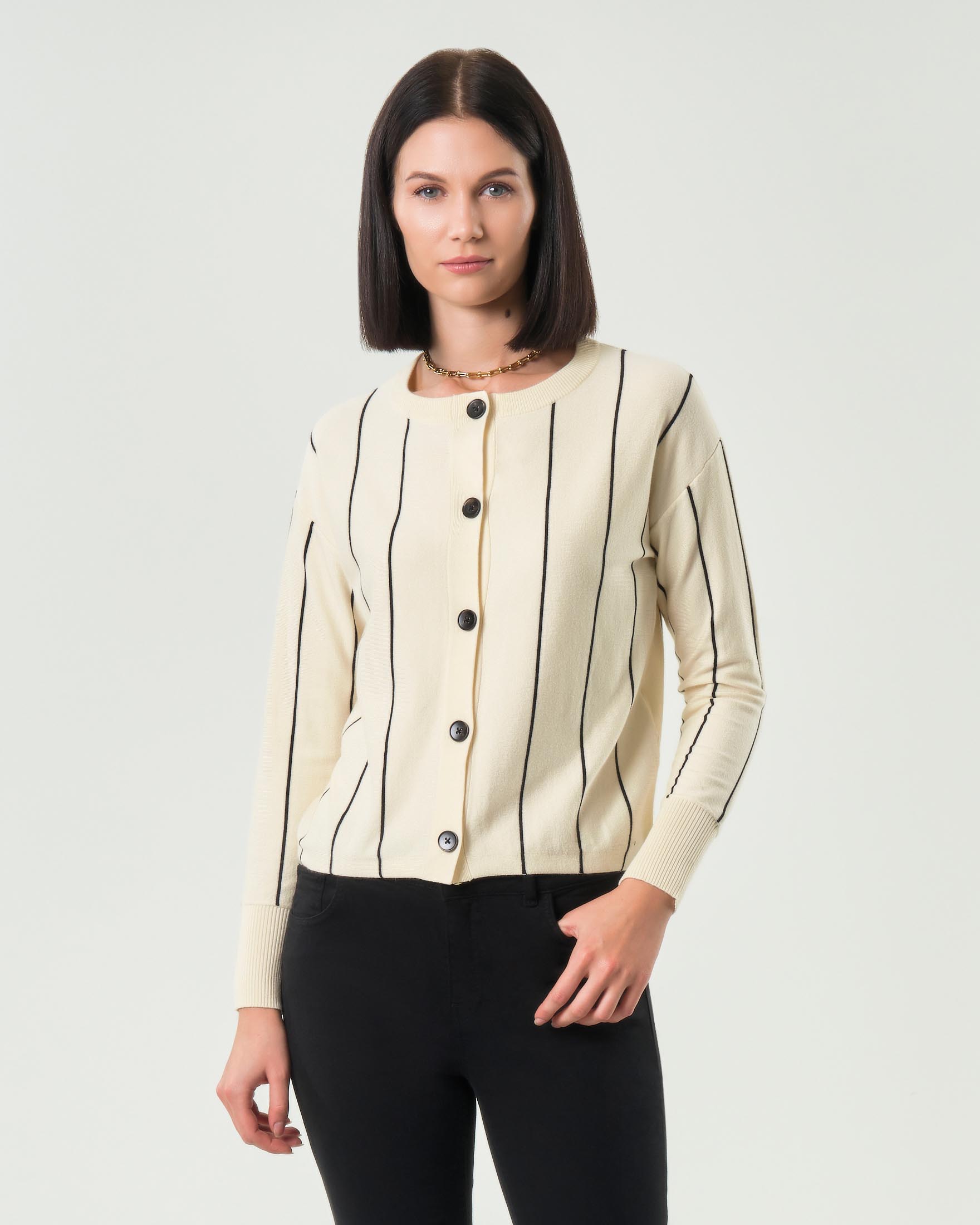 Cardigan color panna Emme Marella in misto viscosa con motivo a righe nere