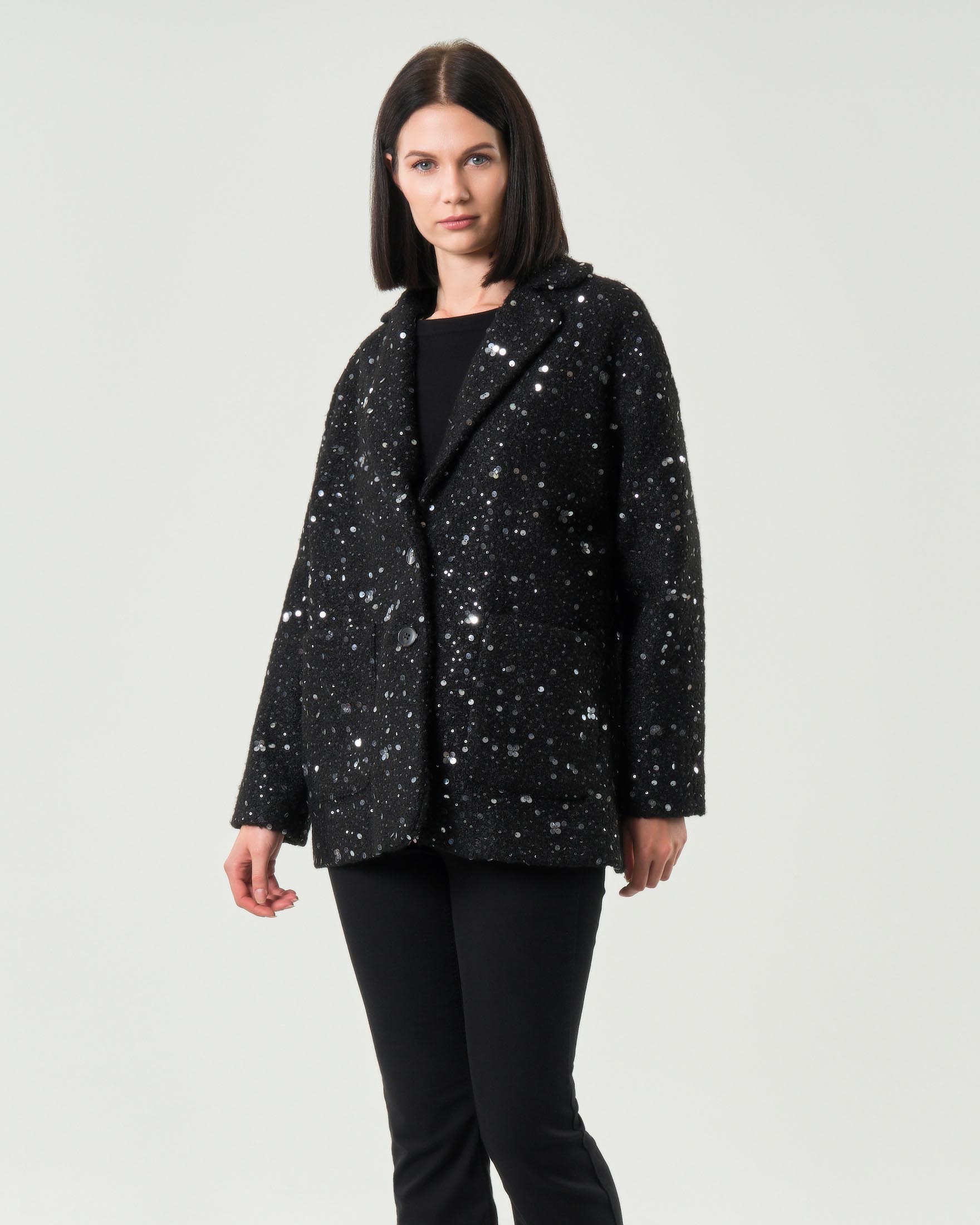 Blazer over nero Emme Marella in bouclè con paillettes argento applicate