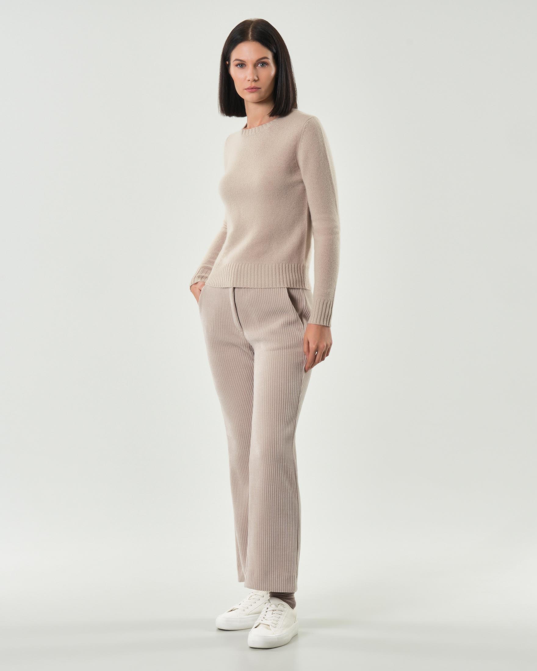 Pantaloni color sabbia Emme Marella in jersey di velluto a coste stretch flare al fondo