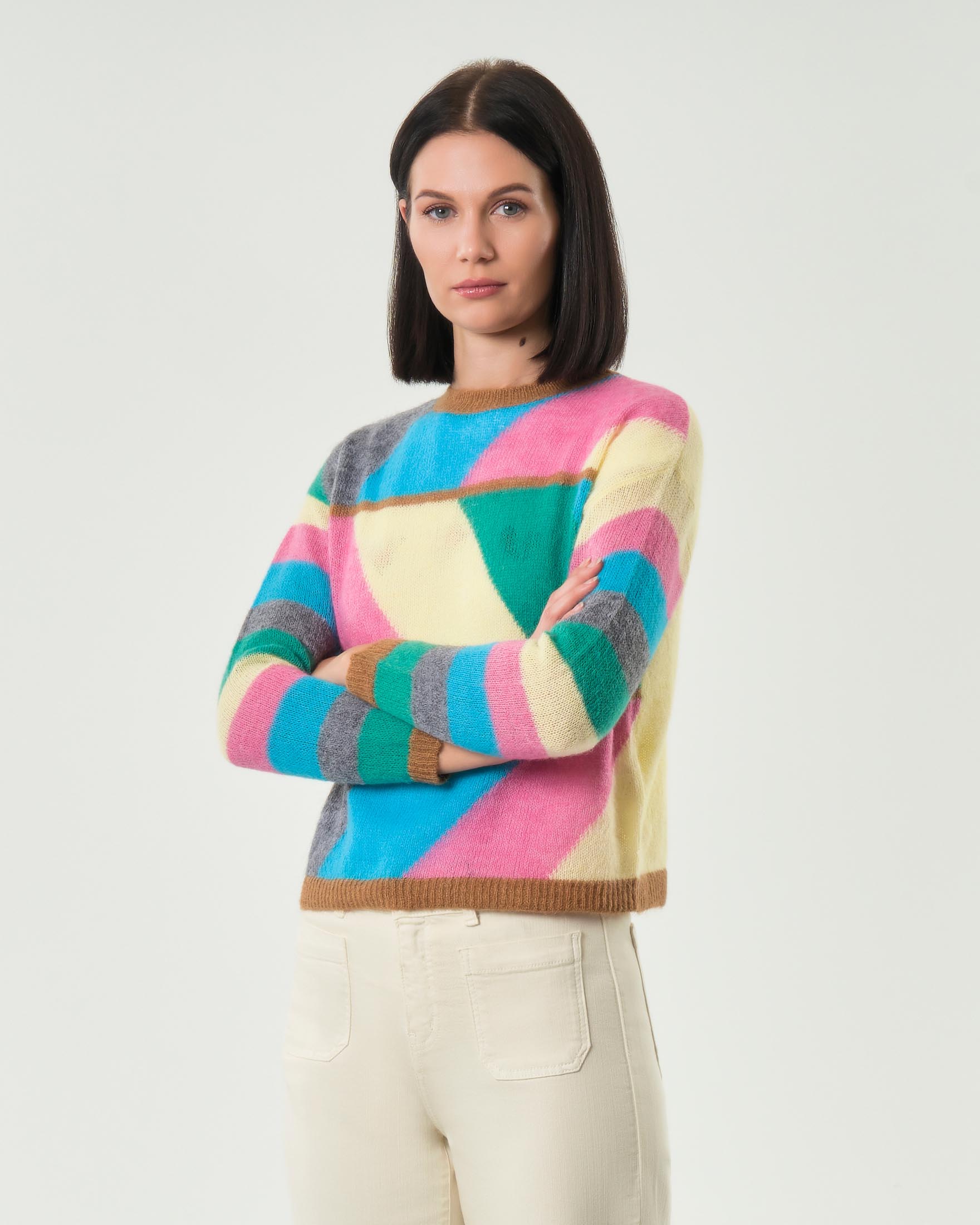 Maglia girocollo Emme Marella in misto alpaca e lana a motivo multicolore