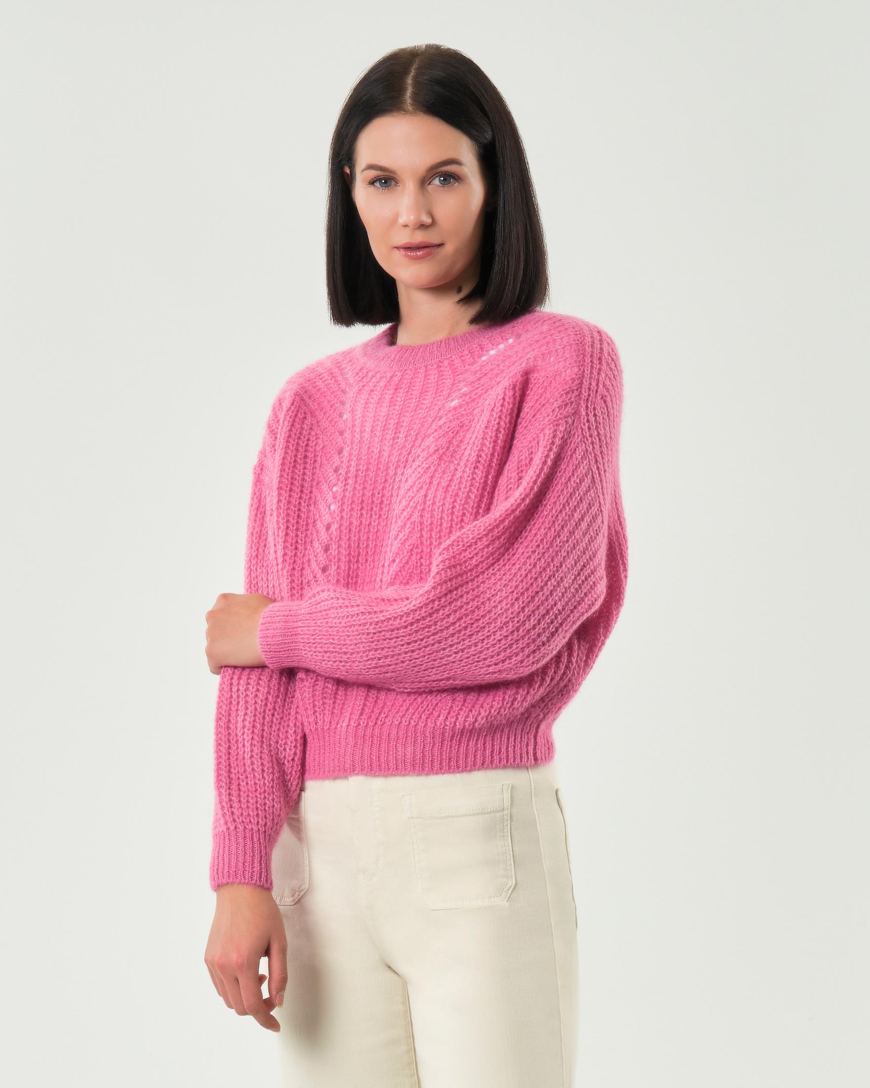 Maglia cropped rosa bubble Emme Marella in alpaca e lana a motivo traforato