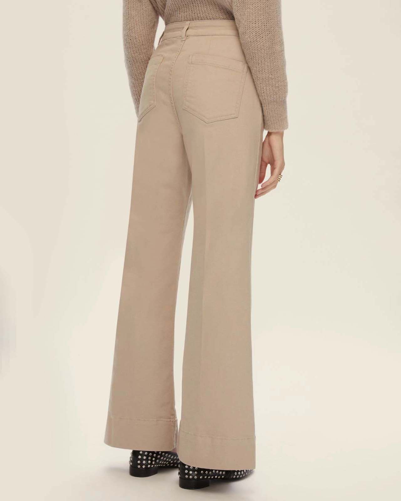 Pantaloni palazzo color sabbia Emme Marella in bull di cotone stretch a vita alta con taschini applicati