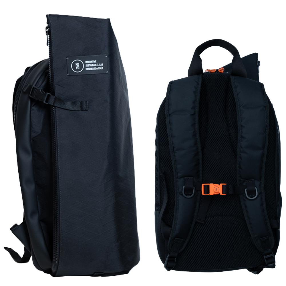 RDVO Explorer Nero – Zaino tecnico espandibile in tessuto sostenibile Made in Italy